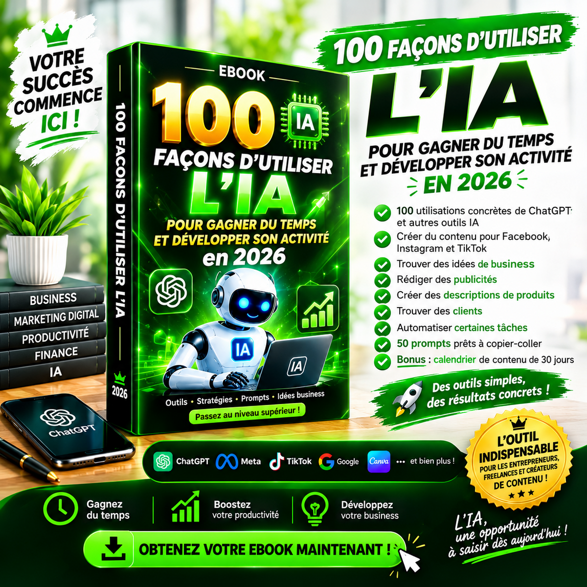 100 façons d'utiliser l'IA pour gagner du temps et développer son activité en 2026