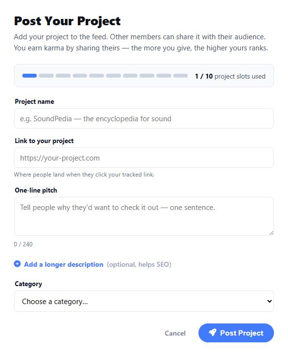 Posting a project on CoPromote